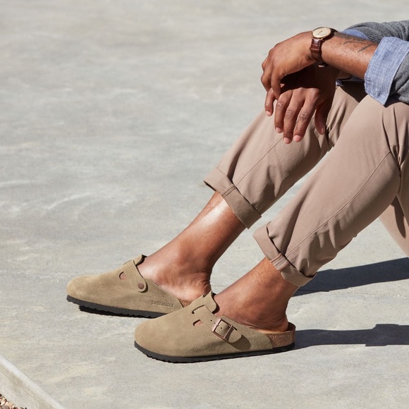 ✨BIRKENSTOCK BOSTON SUEDE SOFT FOOTBED CLOGS SHOES IN TAUPE 45 12 - Picture 1 of 12
